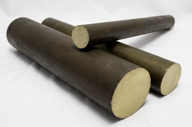 Bronze round bars cut to length showing machined end faces