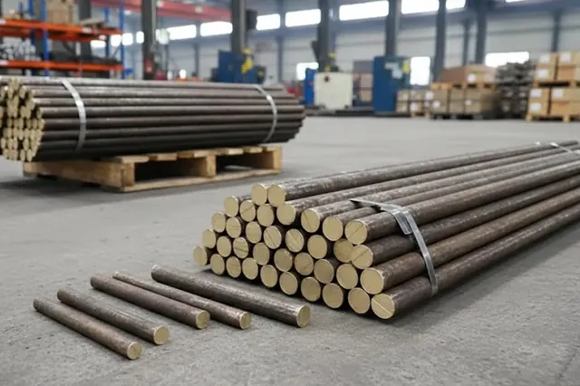 Bronze bars and bundles on a warehouse floor