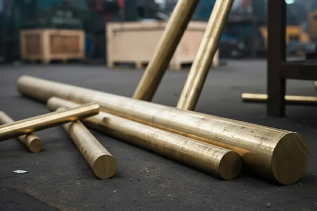 Bronze rods of different diameters in an industrial setting