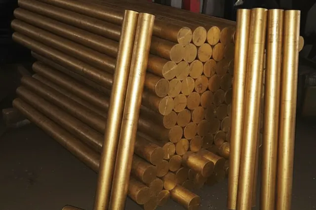 Polished bronze rods stacked together
